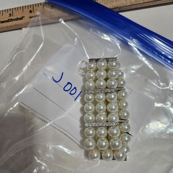 Faux Pearl & Rinestone Stretch Bracelet 18cm 7in Costume Jewlery Set Stones - Picture 4 of 7